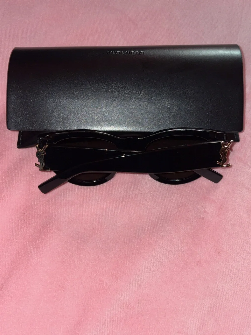 Saint Laurent Black Oval Sunglasses with YSL Logo Temples